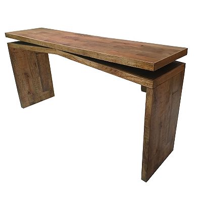 Keri Console Table, Solid Mango Wood Slab Top, Handcrafted Rustic Natural Brown, Organic Design