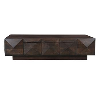 Jisaku 48 Inch Coffee Table with Storage Drawer, 3D Diamond Carved Panels, Walnut Brown Mango Wood