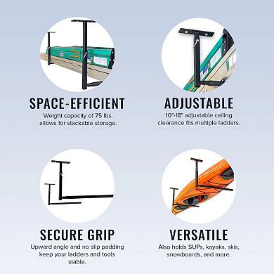 Hi-Port 2 Ladder Adjustable Ceiling Storage Rack - Single Sided - Holds 75 lbs