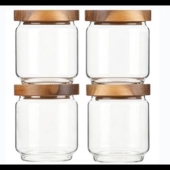 Glass Storage Canister Set with Acacia Wood Lids, Food Jars