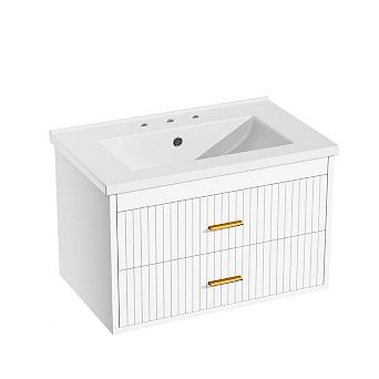 24/30 in Floating Bathroom Vanity with Sink - Modern Wall Mounted Vanity with Ceramic Sink