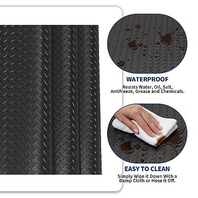 Heavy Duty Diamond Plate PVC Garage Floor Mat 7.5x17 ft, 2.0mm Thick