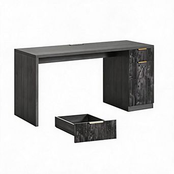 Executive Desk with Drawer and Power Outlet, Farmhouse Computer Desk Home Wood Executive Desk