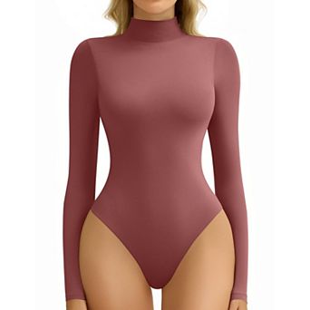 Avidlove Women Mock Neck Long Sleeve Double Lined Bodysuit With Snap Bottom Closure