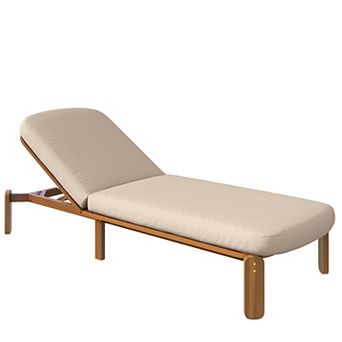 Pnronnc Outdoor Adjustable Chaise Lounge Acacia Wood Patio Reclining Chair Poolside