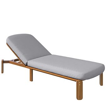 Pnronnc Outdoor Adjustable Chaise Lounge Acacia Wood Patio Reclining Chair Poolside
