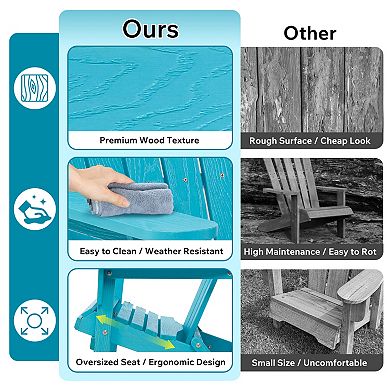 Pnronnc Embossed Wooden Folding Adirondack Chair for Patio Backyard and Fire Pit
