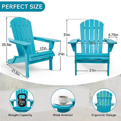 Pnronnc Embossed Wooden Folding Adirondack Chair for Patio Backyard and Fire Pit