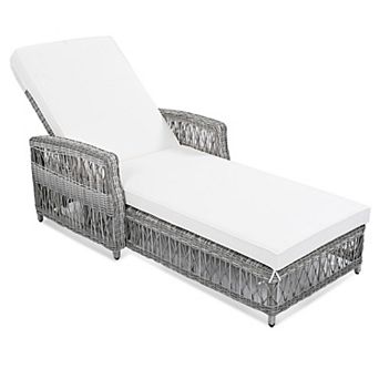 Pnronnc Outdoor Wicker Chaise Lounge Adjustable Patio Recliner with Cushions