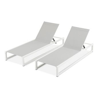 Pnronnc 2 pc Outdoor Chaise Lounge Set with Adjustable Backrest Aluminum Pool Chairs