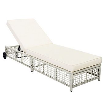 Pnronnc Rattan Outdoor Chaise Lounge Chair with Cushion 5-Position Patio Recliner