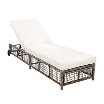 Pnronnc Rattan Outdoor Chaise Lounge Chair with Cushion 5-Position Patio Recliner