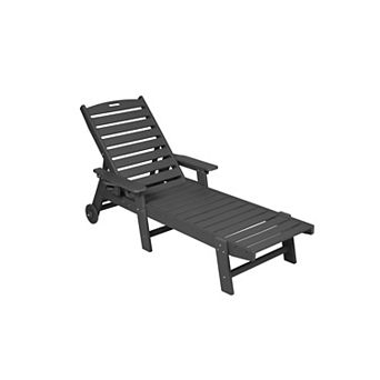 Pnronnc Outdoor Chaise Lounge Chair with Wheels 5-Position HDPE Patio Recliner