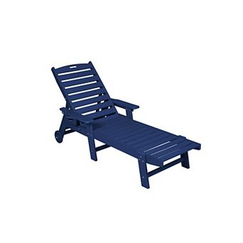 Pnronnc Outdoor Chaise Lounge Chair with Wheels 5-Position HDPE Patio Recliner