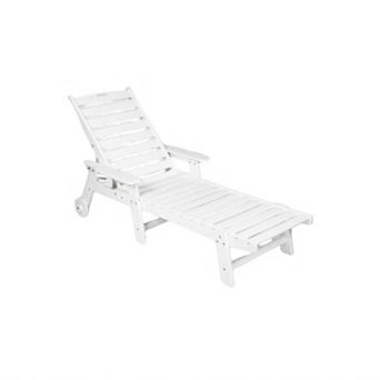 Pnronnc Outdoor Chaise Lounge Chair with Wheels 5-Position HDPE Patio Recliner