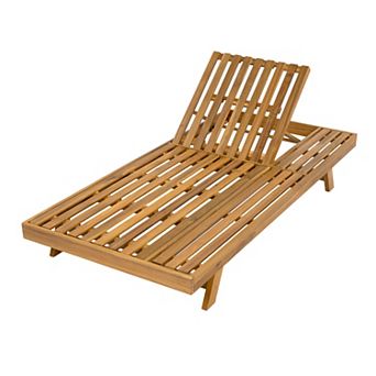 Pnronnc Foldable Acacia Wood Chaise Lounge with Adjustable Backrest Patio Recliner