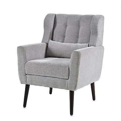 Pnronnc Chenille Accent Arm Chair Upholstered Lounge Chair with Pillow and Solid Wood Legs
