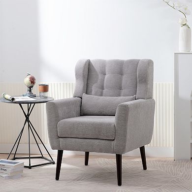 Pnronnc Chenille Accent Arm Chair Upholstered Lounge Chair with Pillow and Solid Wood Legs