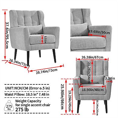 Pnronnc Chenille Accent Arm Chair Upholstered Lounge Chair with Pillow and Solid Wood Legs