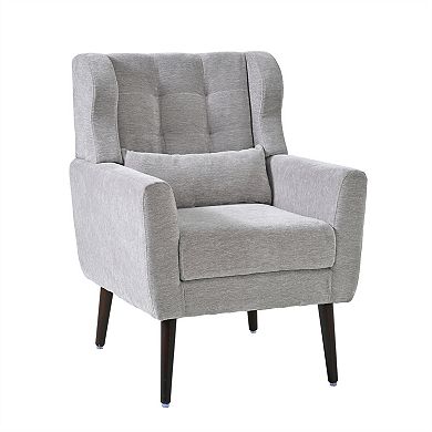 Pnronnc Chenille Accent Arm Chair Upholstered Lounge Chair with Pillow and Solid Wood Legs
