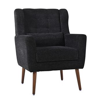 Pnronnc Chenille Accent Arm Chair Upholstered Lounge Chair with Pillow and Solid Wood Legs