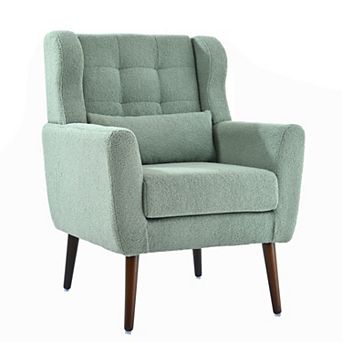Pnronnc Chenille Accent Arm Chair Upholstered Lounge Chair with Pillow and Solid Wood Legs