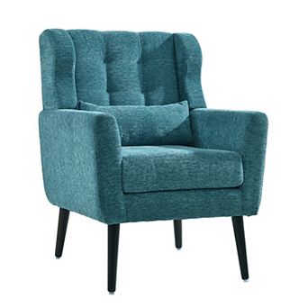 Pnronnc Chenille Accent Arm Chair Upholstered Lounge Chair with Pillow and Solid Wood Legs