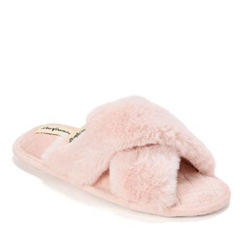 Women's Dearfoams Jessica Faux-Fur Cross-Band Scuff Slippers