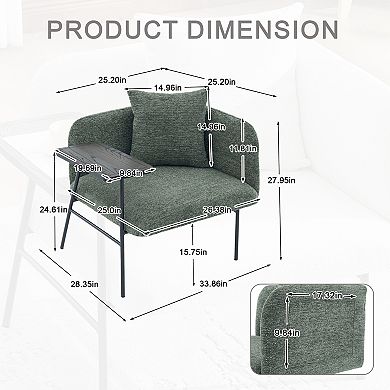 Pnronnc Upholstered Lounge Armchair with Side Table, Pillow and Storage Pocket
