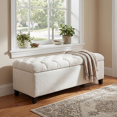 Christopher Knight Home Storage Ottoman Bench with Boucle Surface Soft Pressure Hinges
