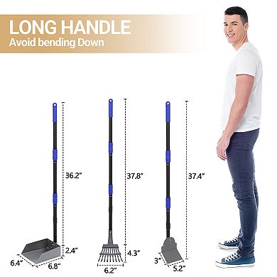 Stainless Steel Spade Poop Scooper Set Pet Waste Removal Scoop With Adjustable Handles