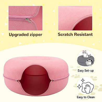 Cat Cave for Multiple & Large Cats Up to 30-45 Lbs, Scratch Detachable & Washable Tunnel Bed