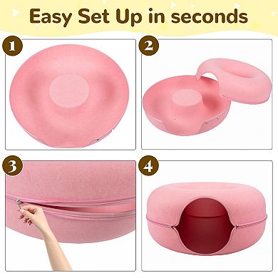 Cat Cave for Multiple & Large Cats Up to 30-45 Lbs, Scratch Detachable & Washable Tunnel Bed