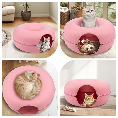 Cat Cave for Multiple & Large Cats Up to 30-45 Lbs, Scratch Detachable & Washable Tunnel Bed