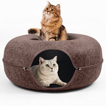 Cat Cave for Multiple & Large Cats Up to 30-45 Lbs, Scratch Detachable & Washable Tunnel Bed