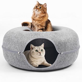 Cat Cave for Multiple & Large Cats Up to 30-45 Lbs, Scratch Detachable & Washable Tunnel Bed