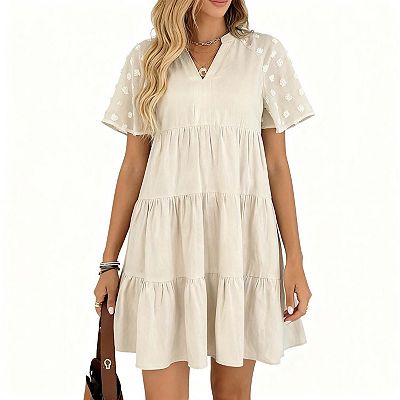 cotton mini dress casual Yellow Cotton Gauze Mini Dress - Casual Dresses
