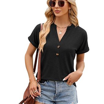 Women's Short Sleeve Shirts Henley Dressy Casual Summer Tops Cute Shirts