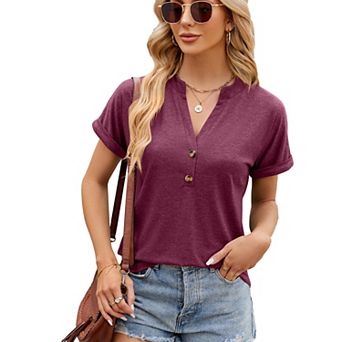 Women's Short Sleeve Shirts Henley Dressy Casual Summer Tops Cute Shirts