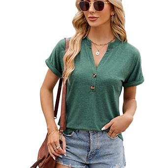 Women's Short Sleeve Shirts Henley Dressy Casual Summer Tops Cute Shirts