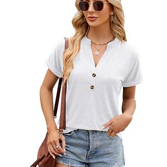 Women's Short Sleeve Shirts Henley Dressy Casual Summer Tops Cute Shirts