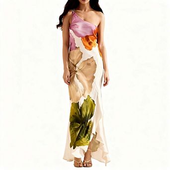Trendsi Floral Print One-Shoulder Maxi Dress