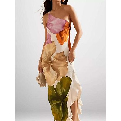 Trendsi Floral Print One-Shoulder Maxi Dress