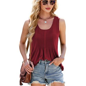 Women's Loose Fit Pleated Sleeveless Casual Summer Tank Top