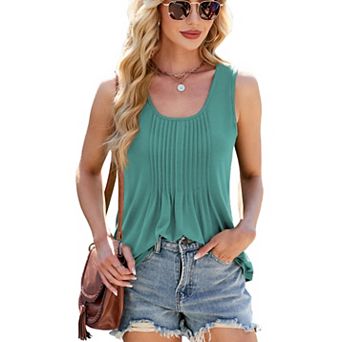 Women's Loose Fit Pleated Sleeveless Casual Summer Tank Top