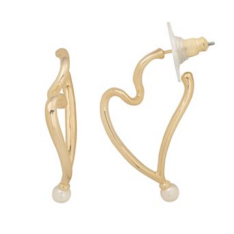 LC Lauren Conrad Gold Tone Melt My Heart Simulated Pearl Hoop Earrings