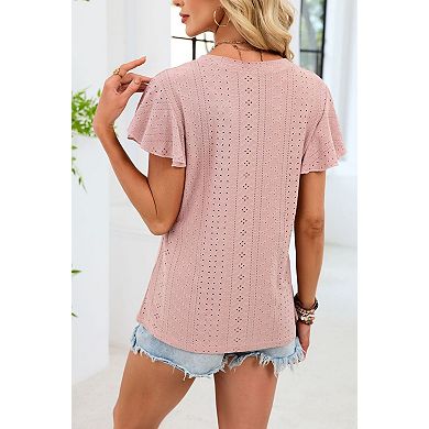 Women's V Neck Ruffle Short Sleeve Casual Summer Blouse Top