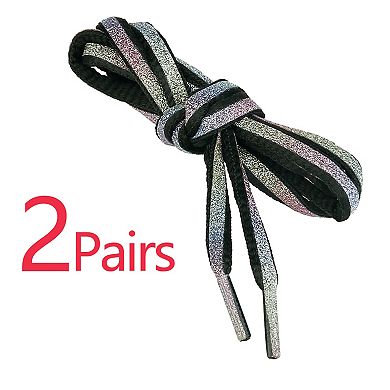2 Pairs Round Reflective Colorful Stripes Oval Shoelaces for Sneakers 55"