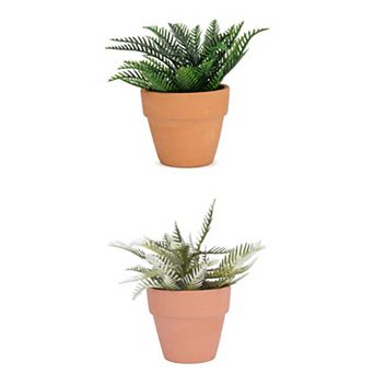 2 Packs Artificial Sago Palm Plant in Ceramic Pot, Small Fake Potted Cycas Tree Home Decor 6.3"H