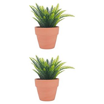 2 Packs Artificial Sago Palm Plant in Ceramic Pot, Small Fake Potted Cycas Tree Home Decor 6.3"H